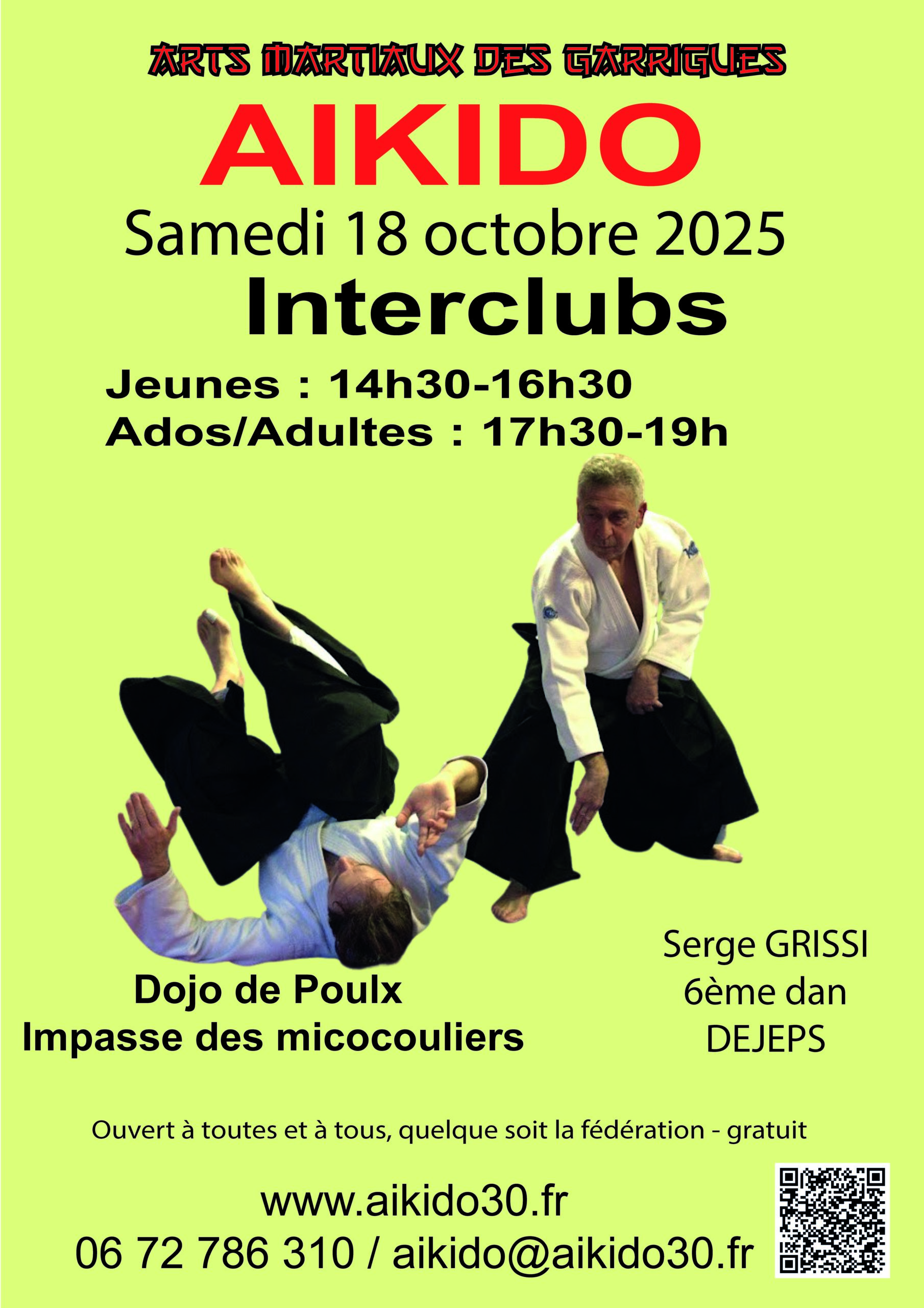Interclubs Jeunes, ados et adultes le samedi 18 octobre 2025 à Poulx avec Serge GRISSI 6ème dan
